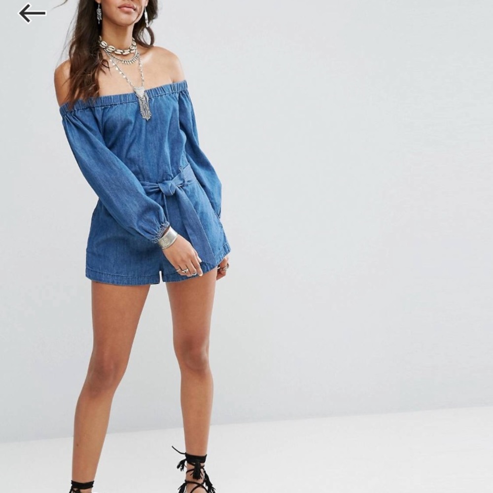 FREE PEOPLE Denim Off-Shoulder Romper NWT